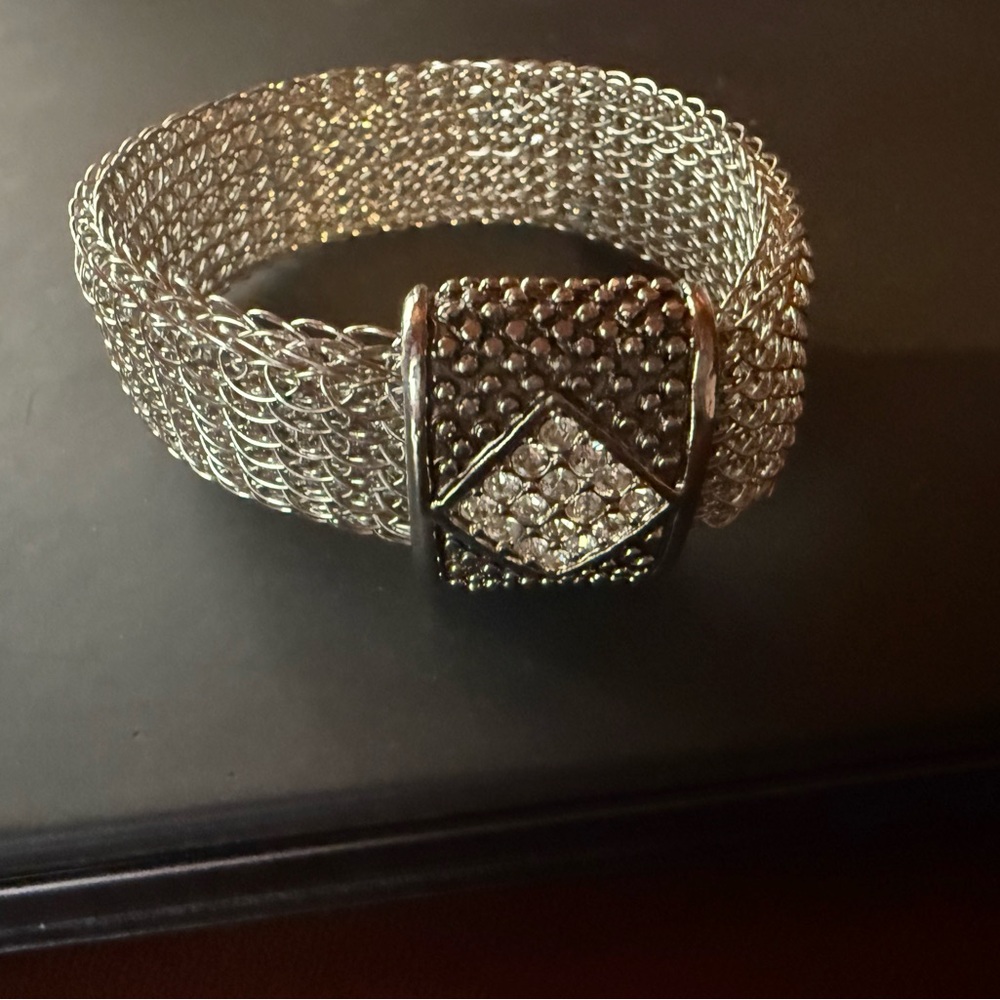 Costume Silver mesh bracelet with fake diamond magnetic clasp